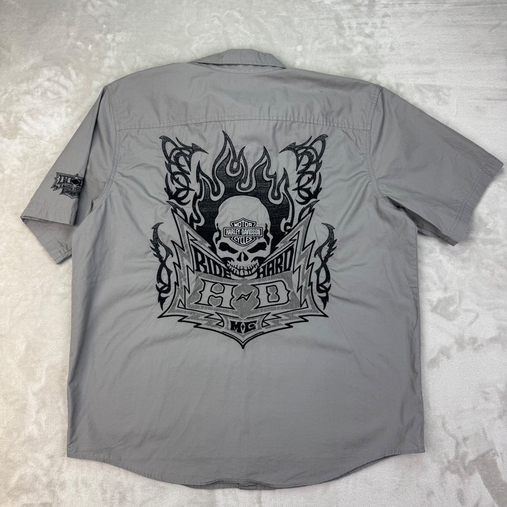 Harley Davidson Shirt Mens XL/2XL Relaxed Mechanic Willie G Skull Embroidered
